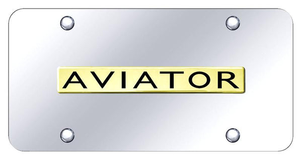 Ford Aviator Gold on Chrome 3D Bar License Plate - AVI.N.GC