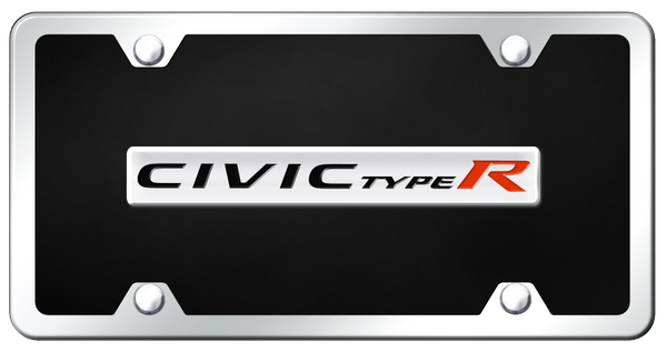 Honda Civic Type R Name Acrylic Kit - Chrome on Black License Plate - B.CIVR.CBK