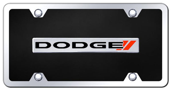 Dodge Dodge Stripe Chrome & Black Acrylic Plate + Frame Kit License Plate - B.DODS.CBK