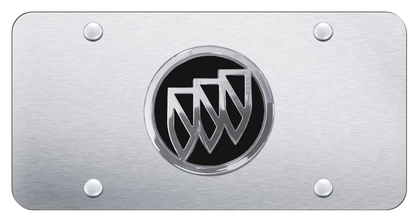 Buick Buick (Black Fill/Black Backing) Plate - Chrome on Brushed License Plate - BUI.B.B.CS