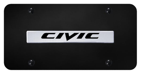 Honda Civic Chrome on Black 3D Bar License Plate - CIV.N.CB