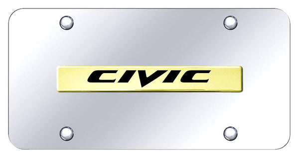 Honda Civic Gold on Chrome 3D Bar License Plate - CIV.N.GC