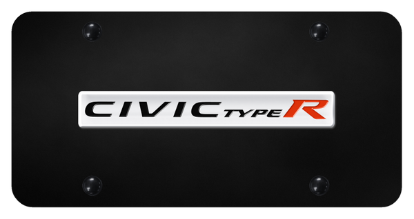 Honda Civic Type R Name License Plate - Chrome on Black License Plate - CIVR.N.CB