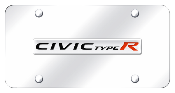 Honda Civic Type R Name License Plate - Chrome on Mirrored License Plate - CIVR.N.CC