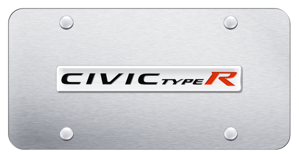 Honda Civic Type R Name License Plate - Chrome on Brushed License Plate - CIVR.N.CS