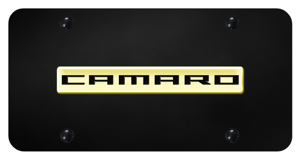 Chevrolet Camaro Name License Plate - Gold on Black License Plate - CMR.N.GB