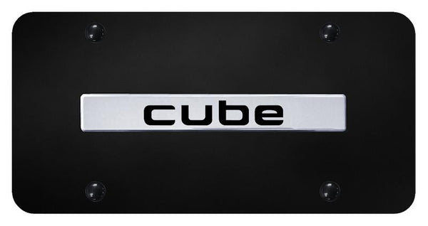 Nissan Cube Chrome on Black 3D Bar License Plate - CUBE.N.CB