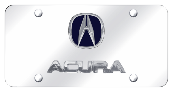 Acura Dual Acura (Blue Fill) License Plate - Chrome on Mirrored License Plate - D.ACU.BL.CC