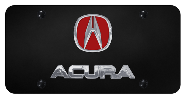 Acura Dual Acura (Red Fill) License Plate - Chrome on Black License Plate - D.ACU.R.CB