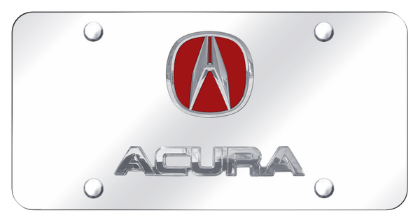 Acura Dual Acura (Red Fill) License Plate - Chrome on Mirrored License Plate - D.ACU.R.CC