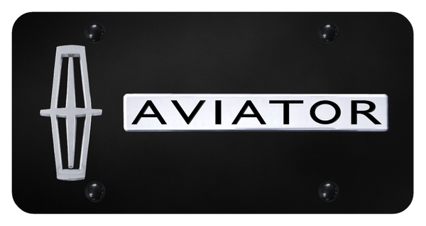 Lincoln Dual Aviator Vertical (Black Fill) Plate - Chrome on Black License Plate - D.AVI.V.B.CB