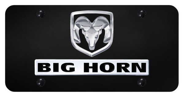 RAM Dual Big Horn License Plate - Chrome on Black License Plate - D.BGH.CB