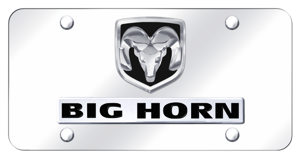 RAM Dual Big Horn License Plate - Chrome on Mirrored License Plate - D.BGH.CC