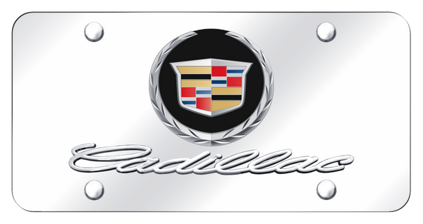 Cadillac Dual Cadillac (New/Black Backing) Plate - Chrome on Mirrored License Plate - D.CAD.2.B.CC