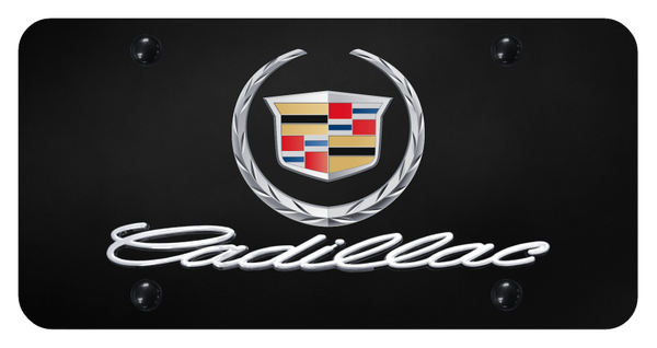 Cadillac Dual Cadillac (New) License Plate - Chrome on Black License Plate - D.CAD.2.CB