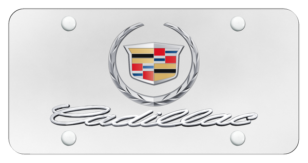 Cadillac Dual Cadillac (New) License Plate - Chrome on White License Plate - D.CAD.2.CW