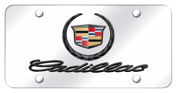 Cadillac Dual Cadillac (New) License Plate - Black Pearl on Mirrored License Plate - D.CAD.2.PC