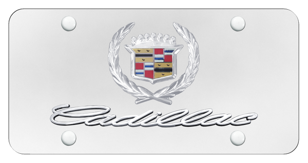 Cadillac Dual Cadillac License Plate - Chrome on White License Plate - D.CAD.CW