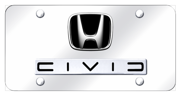 Honda Dual Civic (Reverse C) License Plate - Chrome on Mirrored License Plate - D.CIVC.CC