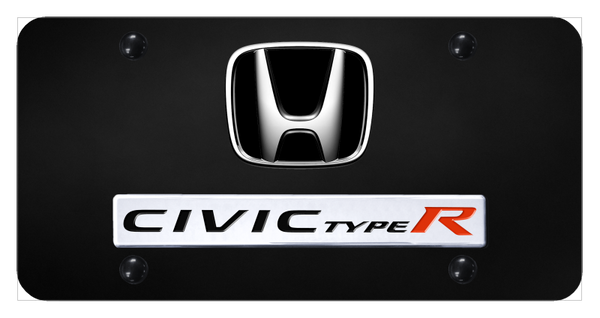 Honda Dual Civic Type R License Plate - Chrome on Black License Plate - D.CIVR.CB