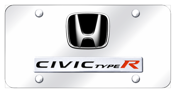 Honda Dual Civic Type R License Plate - Chrome on Mirrored License Plate - D.CIVR.CC