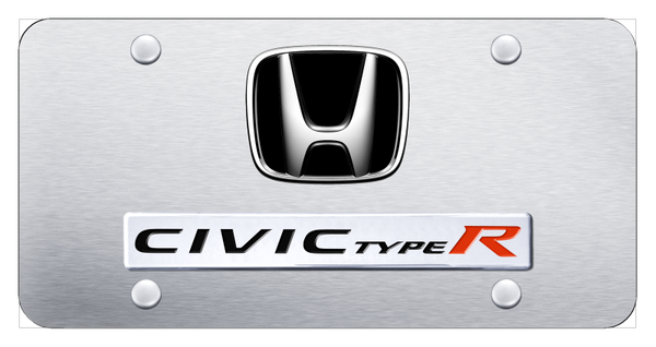 Honda Dual Civic Type R License Plate - Chrome on Brushed License Plate - D.CIVR.CS