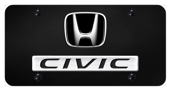 Honda Dual Civic License Plate - Chrome on Black License Plate - D.CIV.CB