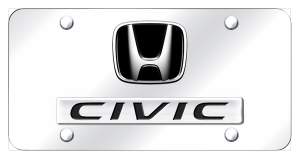 Honda Dual Civic License Plate - Chrome on Mirrored License Plate - D.CIV.CC