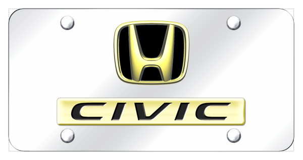 Honda Dual Civic License Plate - Gold on Mirrored License Plate - D.CIV.GC