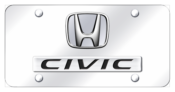 Honda Dual Civic (No Fill) License Plate - Chrome on Mirrored License Plate - D.CIV.P.CC