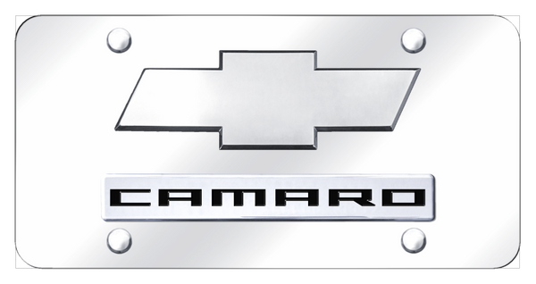 Chevrolet Dual Camaro (New) License Plate - Chrome on Mirrored License Plate - D.CMR.2.CC