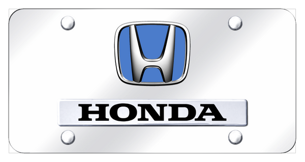 Honda Dual Honda (Blue Fill) License Plate - Chrome on Mirrored License Plate - D.HON.BL.CC