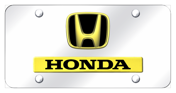 Honda Dual Honda License Plate - Gold on Mirrored License Plate - D.HON.GC