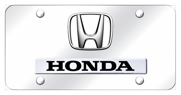 Honda Dual Honda (White Fill) License Plate - Chrome on Mirrored License Plate - D.HON.W.CC