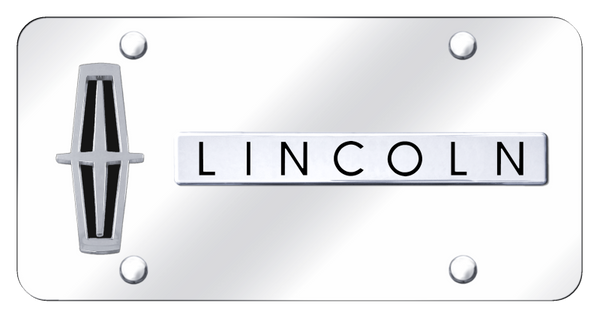 Lincoln Dual Lincoln Vert. (Black Fill) Plate - Chrome on Mirrored License Plate - D.LIN.V.B.CC