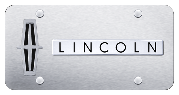 Lincoln Dual Lincoln Verticle (Black Fill) Plate - Chrome on Brushed License Plate - D.LIN.V.B.CS