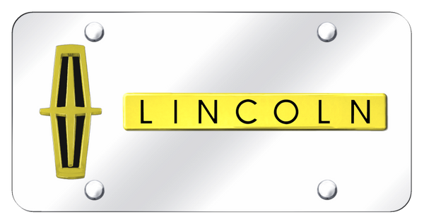 Lincoln Dual Lincoln Verticle (Black Fill) Plate - Gold on Mirrored License Plate - D.LIN.V.B.GC