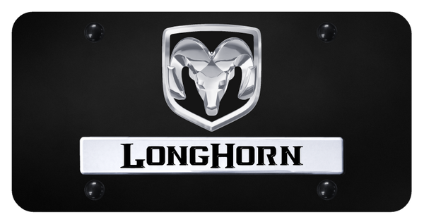 RAM Dual Longhorn License Plate - Chrome on Black License Plate - D.LNGH.CB