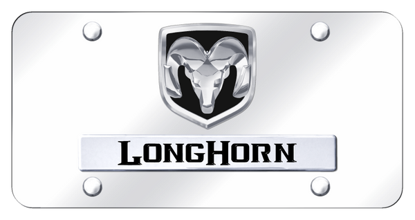 RAM Dual Longhorn License Plate - Chrome on Mirrored License Plate - D.LNGH.CC