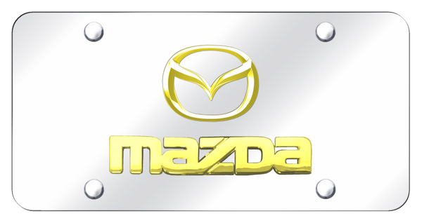 Mazda Dual Mazda (New) License Plate - Gold on Mirrored License Plate - D.MAZ.2.GC