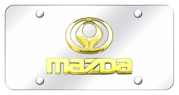 Mazda Dual Mazda License Plate - Gold on Mirrored License Plate - D.MAZ.GC