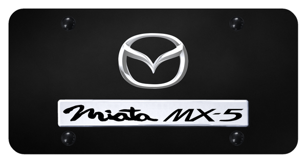 Mazda Dual Miata MX-5 (New) License Plate - Chrome on Black License Plate - D.MIA.2.CB