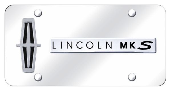 Lincoln Dual MKS (Verticle/Black Fill) Plate - Chrome on Mirrored License Plate - D.MKS.V.B.CC