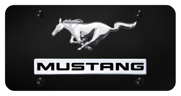 Mustang Dual Mustang License Plate - Chrome on Black License Plate - D.MUS.CB