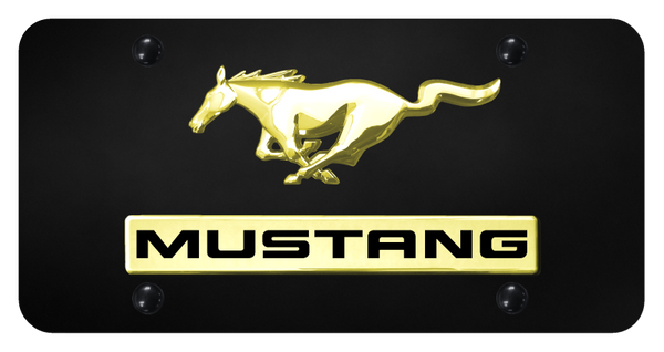 Mustang Dual Mustang License Plate - Gold on Black License Plate - D.MUS.GB