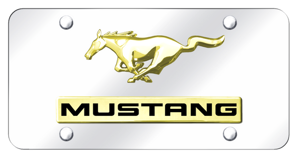 Mustang Dual Mustang License Plate - Gold on Mirrored License Plate - D.MUS.GC