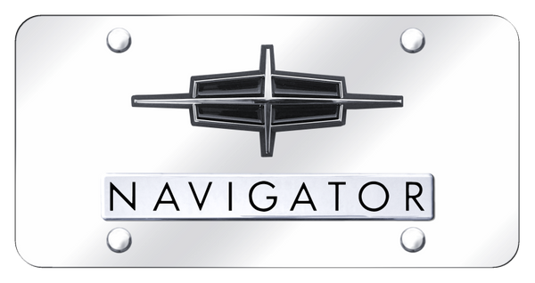 Lincoln Dual Navigator License Plate - Chrome on Mirrored License Plate - D.NAV.CC