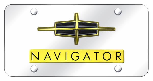 Lincoln Dual Navigator License Plate - Gold on Mirrored License Plate - D.NAV.GC