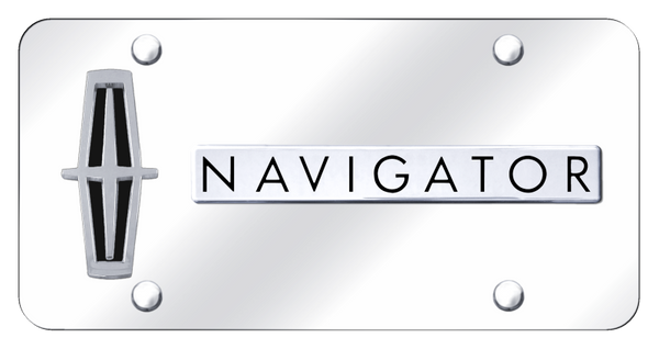 Lincoln Dual Navigator (Verticle/Black) Plate - Chrome on Mirrored License Plate - D.NAV.V.B.CC