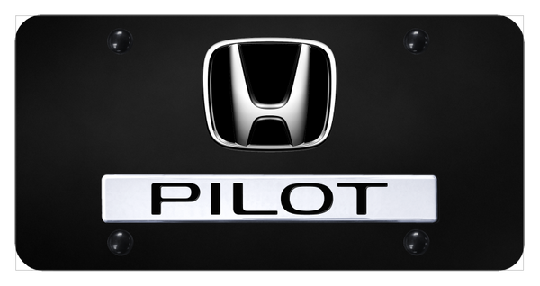 Honda Dual Pilot License Plate - Chrome on Black License Plate - D.PIL.CB